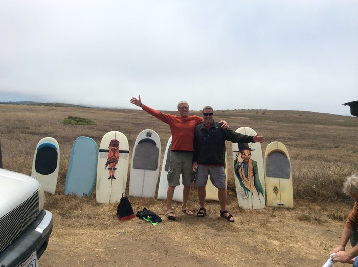 Paipo Happiness with the Brothers Quam, and an almost out of view Bob Green putting his shoes on.
