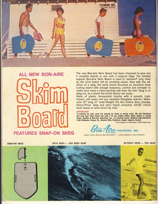 Bon-Aire Industries [advertisement]. (1964, December). All New Bon-Aire Skim Board. International Surfing Magazine, 1(1), 68.